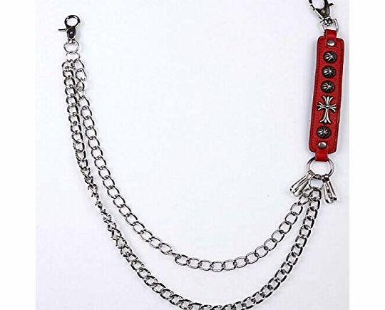weeton Fashion Trouser belt chain key chain chain punk pants metall Red leather B03 new