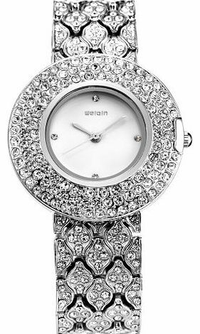 White Dial Crystal Lady Women Girl Bracelet Bangle Quartz Wrist Watch WQI006