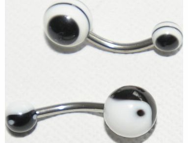 Set of 2 Belly piercings (funky 316L Surgical Steel Twist Spiral Belly Bar Navel Ring Body Bar, cool trendy designs), black and white
