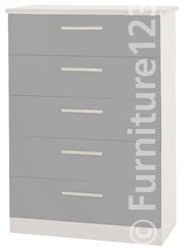 Welcome Furniture Hatherley 5 Drawer Chest in White and Steel