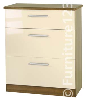 Welcome Furniture Hatherley High Gloss 3 Drawer Chest in Oak and