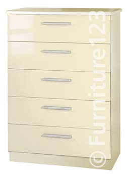 Welcome Furniture Hatherley High Gloss 5 Drawer Chest in Cream