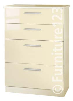 Welcome Furniture Hatherley High Gloss Large 4 Drawer Chest in Cream