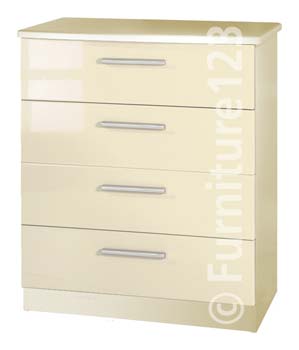 Welcome Furniture Hatherley High Gloss Small 4 Drawer Chest in Cream