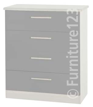 Welcome Furniture Hatherley Small 4 Drawer Chest in White and Steel