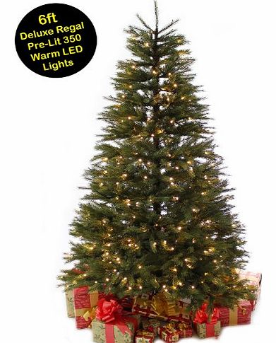 6 ft/ 1.80 m Deluxe Regal Spruce Pre-Lit Multi-Function Christmas Tree with 350 Warm White LED Lights/ 8 Setting Controller/ Easy Build Hinged Branches
