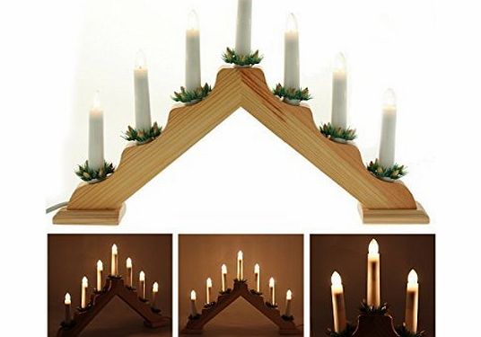 WeRChristmas Pre-Lit Wooden Triangle Candle Bridge Window Table Christmas Decoration with 7 Candles - Size 41cm