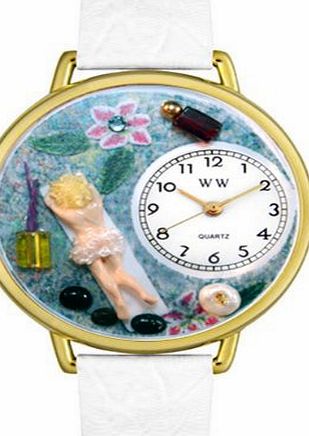 Whimsical Watches Massage Therapist White Leather and Goldtone Unisex Quartz Watch with White Dial Analogue Display and Multicolour Leather Strap G-0630012