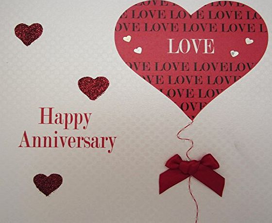 WHITE COTTON CARDS  Happy Anniversary Handmade Card with Heart/ Love and Balloon, White