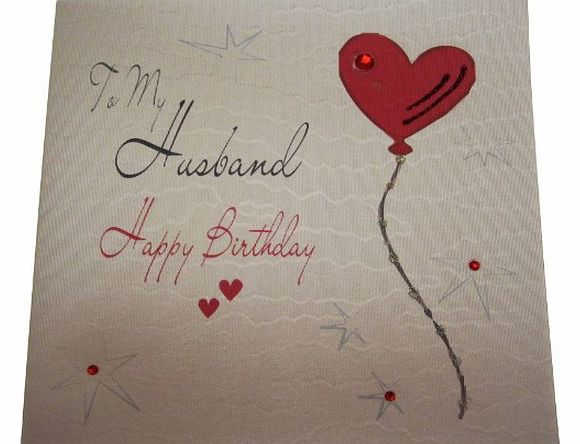 WHITE COTTON CARDS  WB194 Heart Balloon To My Husband Happy Birthday Handmade Birthday Card, White