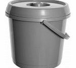 Whitefurze H07032 Plastic Bucket with Lid, 14 Litre, Silver