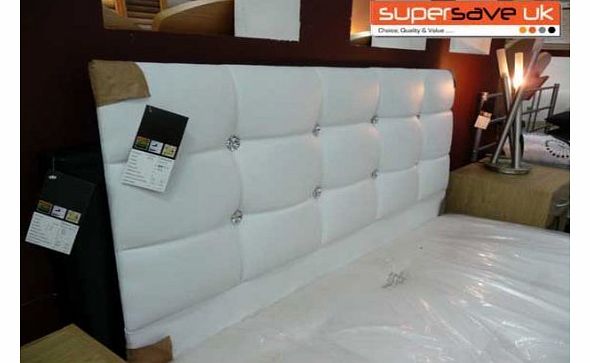 WHOLE SALE DIRECT Faux Leather White Crystal Diamante Small Bed 4ft Standard Size Headboard Only