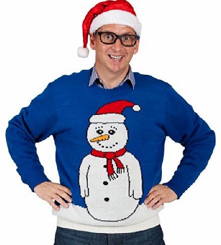 (M) Blue Snowman Jumper M Adults Cheesy Christmas Jumpers for Ladies & Mens Xmas Gifts Stocking Fillers Party fashion