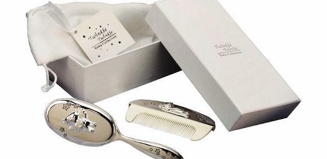Twinkle Twinkle Silver Plated Brush amp; Comb Set Christening Gift Box Bag cg309c