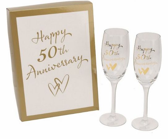 Widdop Bingham Juliana 50th Golden Wedding Anniversary Champagne Glasses Gift G31750