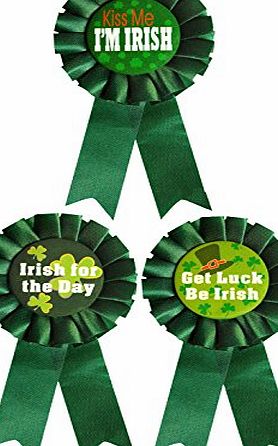 Wiked Fun St Patricks Day Irish Green Assorted Irish Rosettes (Pack of 3), Fancy Dress Party Costume Accessory