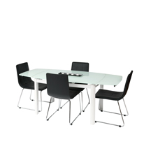 Vitcos White Glass Dining Set with Black Chairs