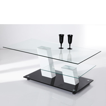 Zicop Coffee Table with Shelf in Black and Glass