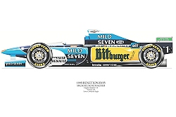 Wilson David Wilson- Benetton B195- Michael Schumacher- signed by artist Measures 48cm x 32cm (19``x13``)