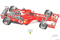 Wilson David Wilson- Ferrari F2003GA Cut Away - M.Schumacher- signed by artist Measures 48cm x 32cm (19``x1