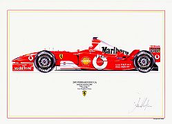 David Wilson- Ferrari F2003GA- M.Schumacher- signed by artist Measures 48cm x 32cm (19``x13``)