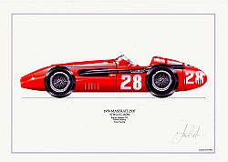 Wilson David Wilson- Maserati 250F- Stirling Moss- signed by artist Measures 48cm x 32cm (19``x13``)
