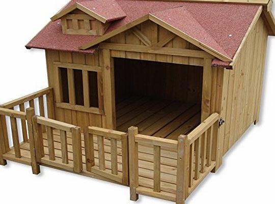 Wiltec Luxury XL Outdoor Dog Kennel Dog House Veranda Balcony Wood