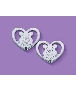 Winnie the Pooh Sterling Silver Diamond Set Stud Earrings
