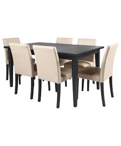 Winslow Black Finish Dining Table and 6 Cream