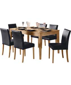 Winslow Oak Dining Table and 6 Black Leather