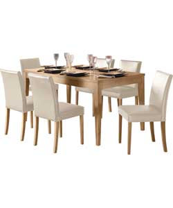 Winslow Oak Finish Dining Table and 6 Cream Chairs