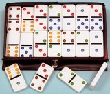 Dominoes-double six, plastic with coloured spots- 00117