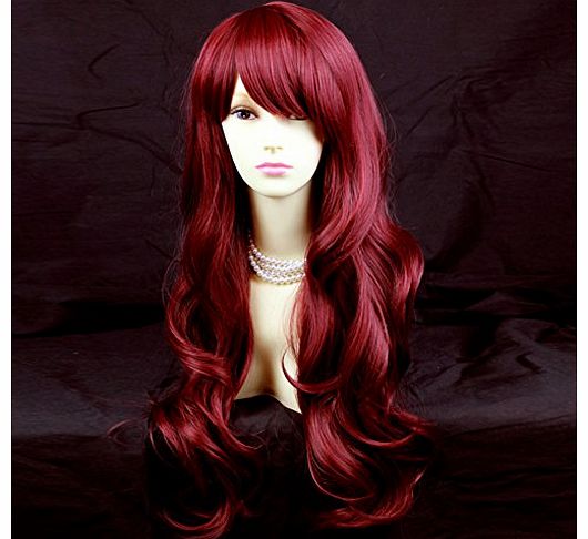 NEW Sexy Beautiful Layered wavy Red mix Long Ladies Wigs Burgundy Skin Top Wig UK
