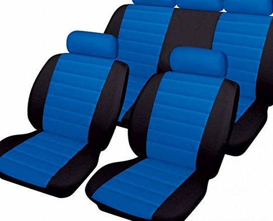 wlw  Deluxe Leather Look Blue/Black Sport Styling Car Seat Covers
