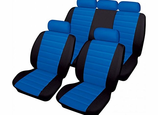 wlw  Leather Look Blue/Black Styling with head rest Car Seat Covers