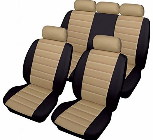 wlw  Soft Sport Style Leather Look Beige/Black Styling Cream Car Seat Covers