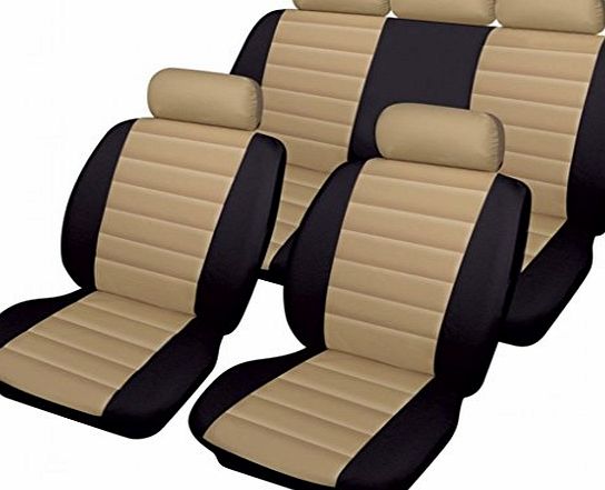 wlw  Soft Supple Quilted Leather Look Beige/Black Styling Cream Car Seat Covers