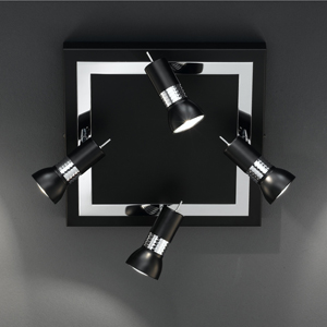 Belize Modern Black And Chrome Square Ceiling Light With 4 Spotlights