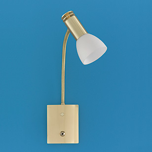 Wofi Lighting Don Modern Matt Brass Wall Light With A Flexible Arm Spotlight And Fitted Switch