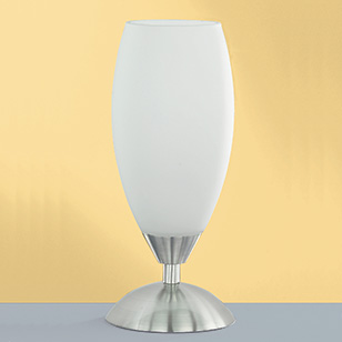Wofi Lighting Flame Table Lamp Modern Nickel-matt With White Opaque Glass Shade