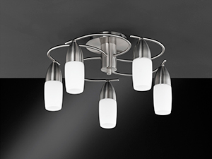 Wofi Lighting Funan Modern Energy Saving Nickel-matt Circular Ceiling Light With Five White Glass Shades