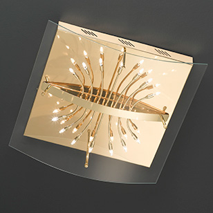 Wofi Lighting Michigan Modern Gold Coloured Square Ceiling Light With A Clear Glass Shade