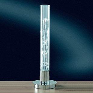 Wofi Lighting Michigan Table Lamp Modern Chrome With Clear Cylindrical Shaped Glass Shade