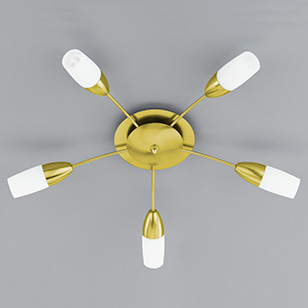 Wofi Lighting Pali II Modern Energy Saving Ceiling Light In Brass-matt With Five White Glass Shades