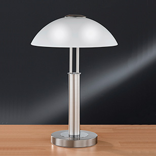 Wofi Lighting Prescot Energy Saving Nickel-matt Modern Table Light With A White Dome Shaped Glass Shade