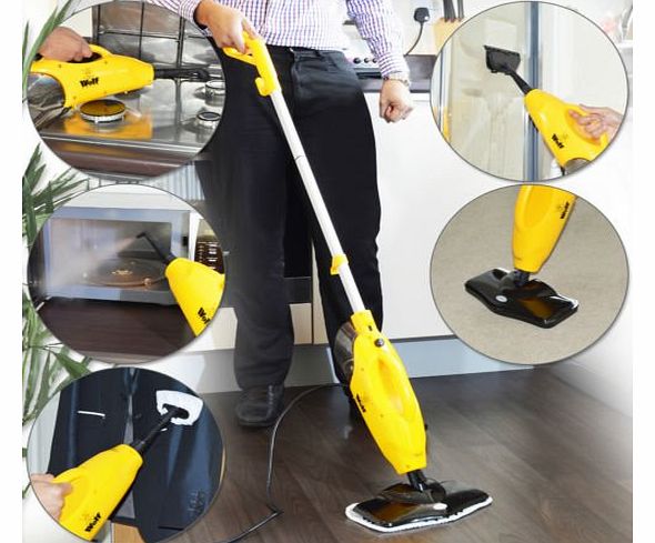  5 in 1 1200w Super Heated Floor and Hand Held Steam Cleaner - Complete with 2 x Floor Cloths, 2 x Upholstery Cloths