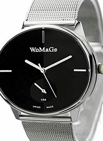 WoMaGe New Fashion Classic Womens Mens Quartz Stainless Steel Unisex Watch Couple Watches (Black for Women)