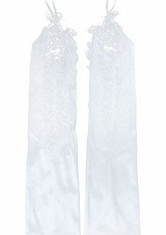 Womdee TM) 1 Pair Satin Small Lace Flower Fingerless Opera Length Long Bridal Gloves-White With Womdee Accessory