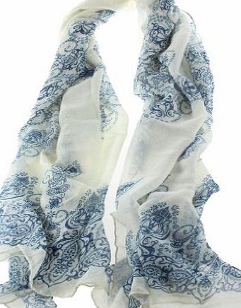 Womdee TM) Blue Porcelain Pattern Gaze De Paris Scarf Thin Long Scarf Wrap Silk Scarves For women Girl Lady-Beige With Womdee Accessory