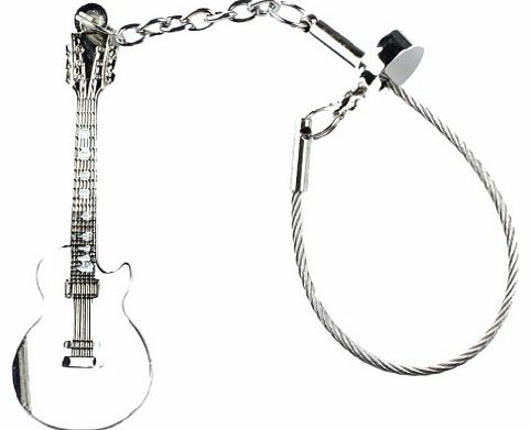 TM) Electric Bass Guitar Metal Key Chain Playable Key Ring-Bright Silver With Womdee Accessory